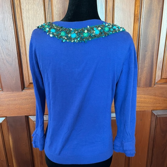 kate spade Button Down Embellished Cardigan Royal Blue Beads Sequin Yoke Small - Picture 4 of 10